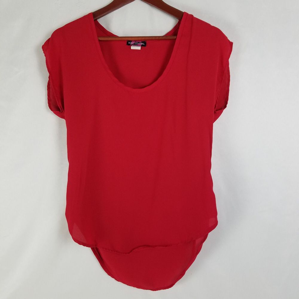 Body Central Shirt Womens Small READ Solid Red Top Sleeveless Scoop Neck Blouse